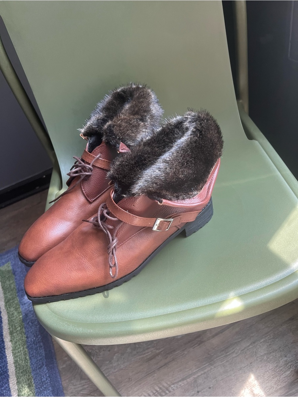 Men Brown Faux Fur-Trim Ankle Boots